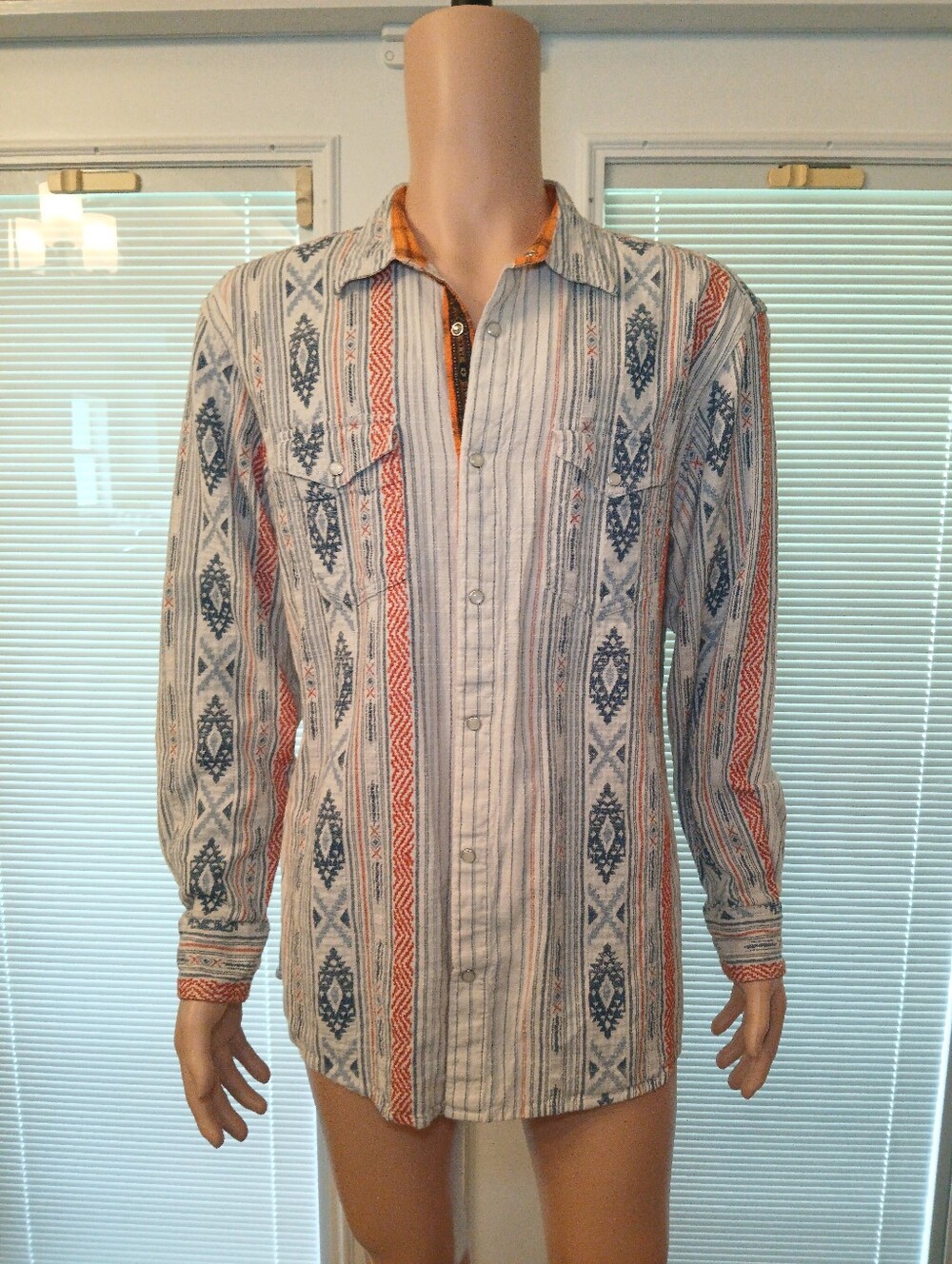 Scully Aztec Stripe Button-Down Shirt - Blue, Red & Cream